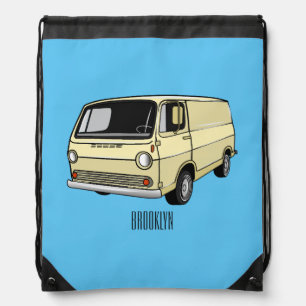Classic van cartoon illustration drawstring bag