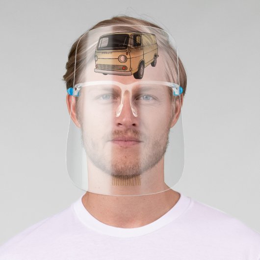 Classic van cartoon illustration face shield (Insitu)