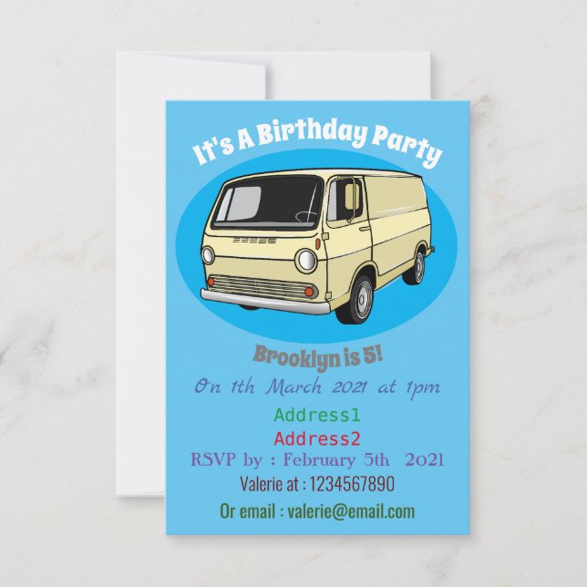 Classic van cartoon illustration invitation (Front)