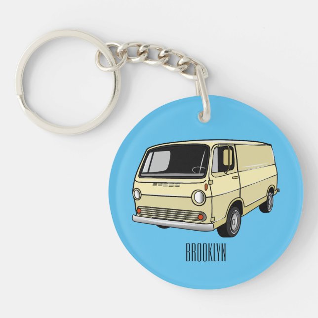 Classic van cartoon illustration keychain (Front)