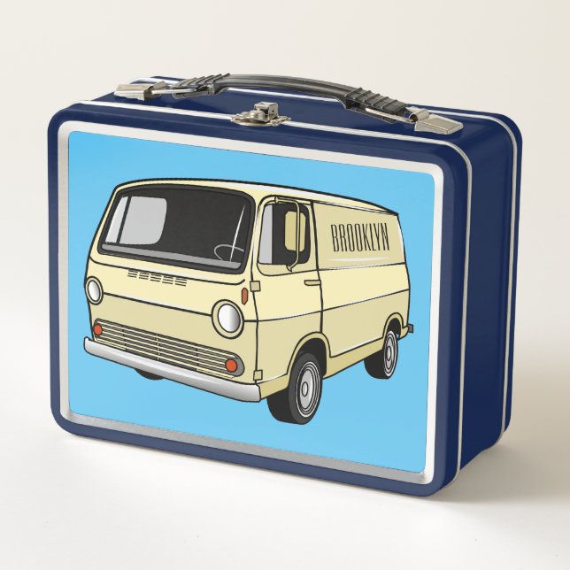 Classic van cartoon illustration metal lunch box (Front)