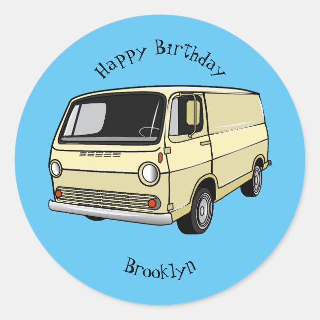 Classic van cartoon illustration round sticker (Front)