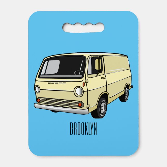 Classic van cartoon illustration seat cushion (Front Vertical)