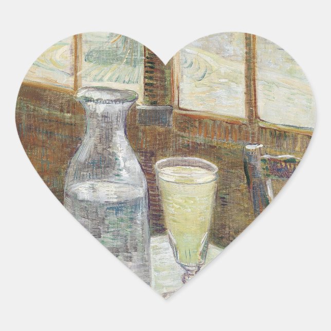 Classic Van Gogh Paris Cafe Absinthe Art Heart Sticker (Front)