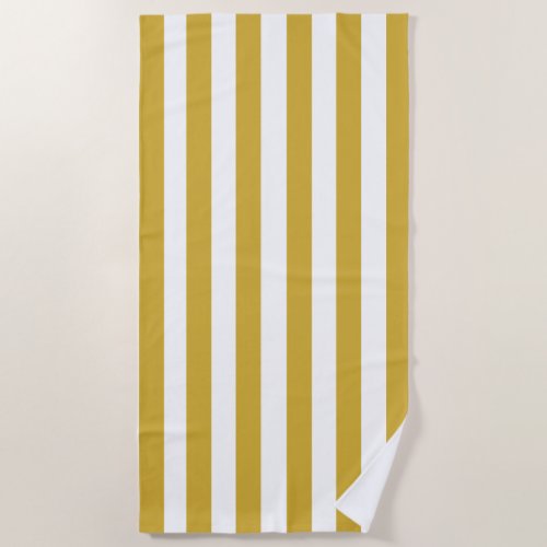 Classic Vertical Gold Yellow White Stripes Striped Beach Towel