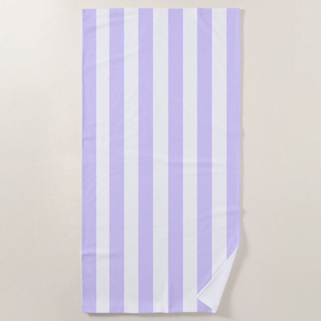 Classic Vertical Lavender White Stripes Striped Beach Towel (Front)