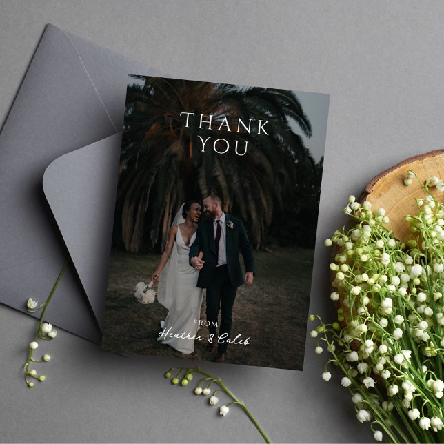 Classic Vertical Photo Wedding Letterpress Thank You Card (Creator Uploaded)