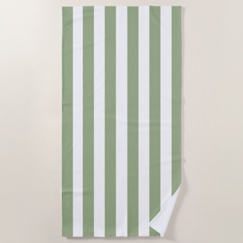 Classic Vertical Sage Green White Stripes Striped Beach Towel