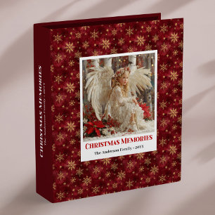 Classic Victorian Angel Red Gold Christmas Memory  3 Ring Binder