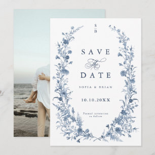 Classic Victorian Blue French Garden Chic Photo Save The Date