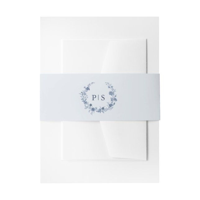 Classic Victorian Blue French Garden Chic Wedding Invitation Belly Band (Front Example)