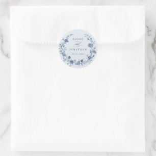 Classic Victorian Blue French Garden Chic Wedding Round Sticker