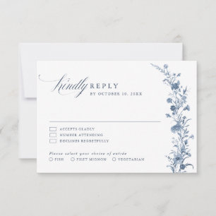 Classic Victorian Blue French Garden Chic Wedding RSVP Card