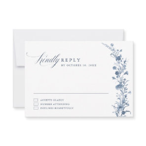 Classic Victorian Blue French Garden Chic Wedding  RSVP Card