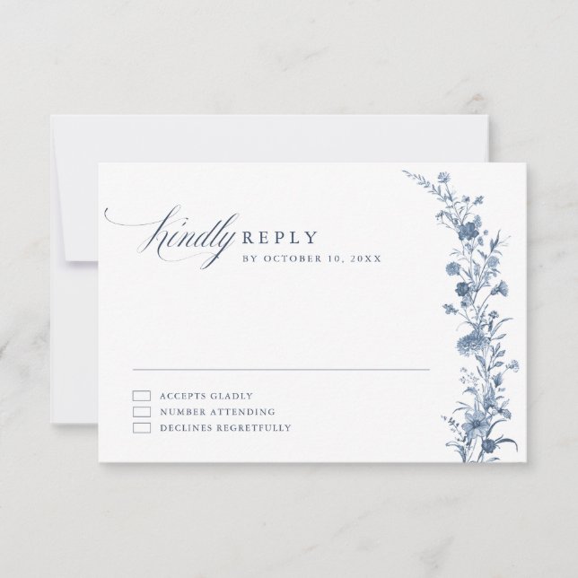 Classic Victorian Blue French Garden Chic Wedding  RSVP Card (Front)