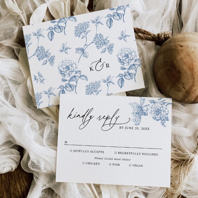 Classic Victorian Blue Meal Options Wedding RSVP (Creator Uploaded)