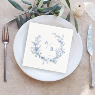 Classic Victorian Blue Wedding Monogram Napkins