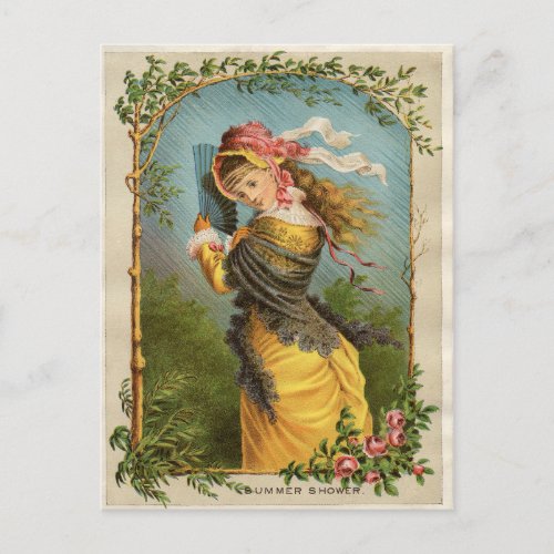 Classic Victorian Etching _ Summer Shower Postcard