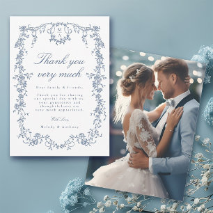 Classic Victorian French Blue Floral Wedding Photo Thank You Card