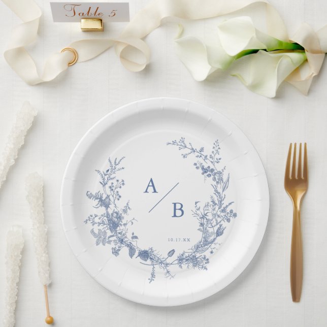 Classic Victorian French Wedding Monogram Paper Plates (Wedding)