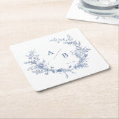 Classic Victorian French Wedding Monogram Square Paper Coaster (Angled)