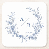 Classic Victorian French Wedding Monogram Square Paper Coaster (Front)