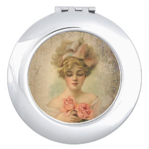 Classic Victorian Lady With Roses Compact Mirror