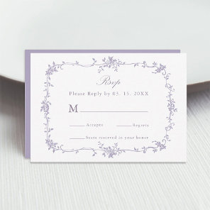 Classic Victorian Lavender Floral Frame Wedding RSVP Card