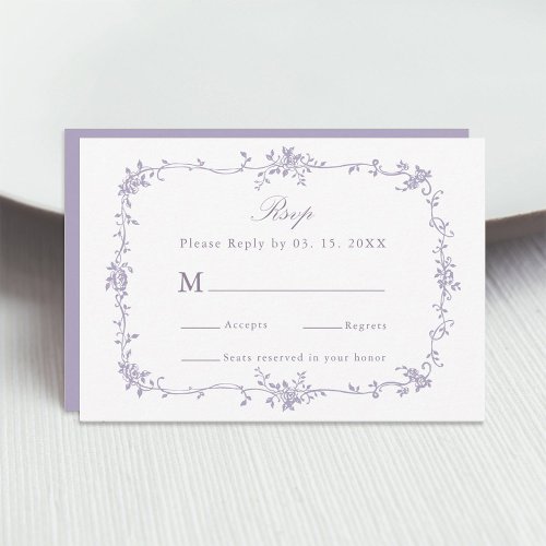 Classic Victorian Lavender Floral Frame Wedding RSVP Card