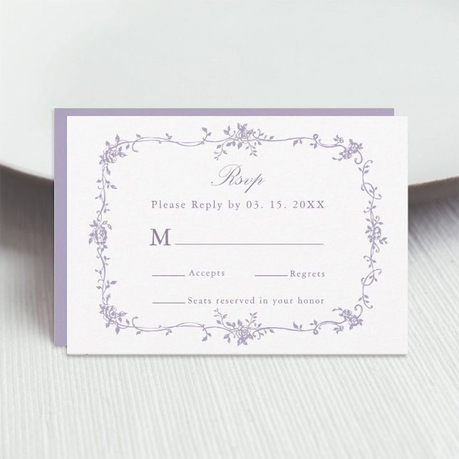 Classic Victorian Lavender Floral Frame Wedding RSVP Card (Creator Uploaded)