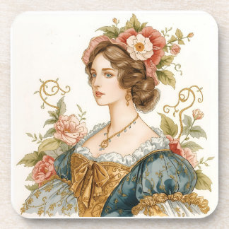 Classic, Victorian, Princess with Beautiful Roses Beverage Coaster