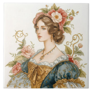 Classic, Victorian, Princess with Beautiful Roses Ceramic Tile