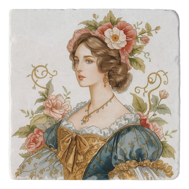 Classic, Victorian, Princess with Beautiful Roses Trivet (Front)