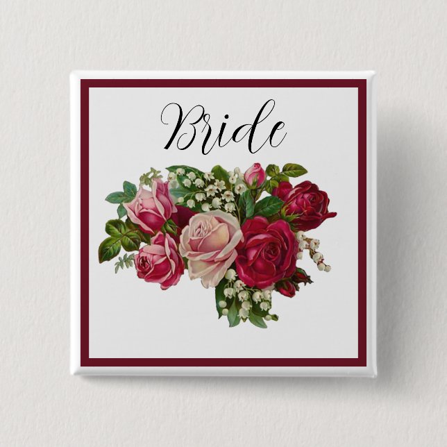 Classic Victorian Rose Lily of the Valley Bride Button (Front)
