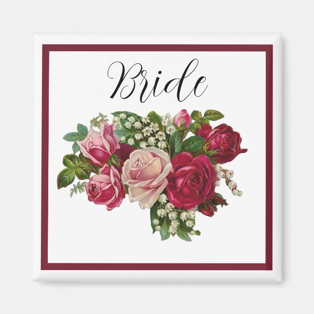 Classic Victorian Rose Lily Valley Bridesmaid Gift Magnet (Front)