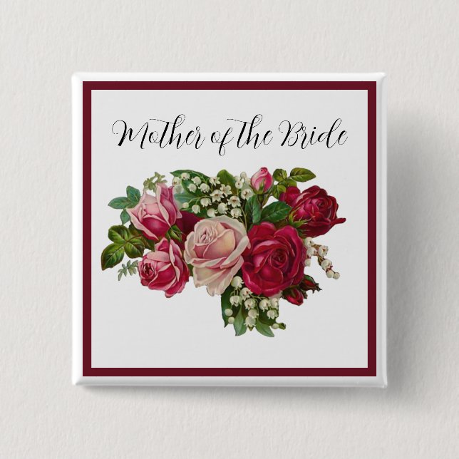 Classic Victorian Rose Lily Valley Mother of Bride Button (Front)