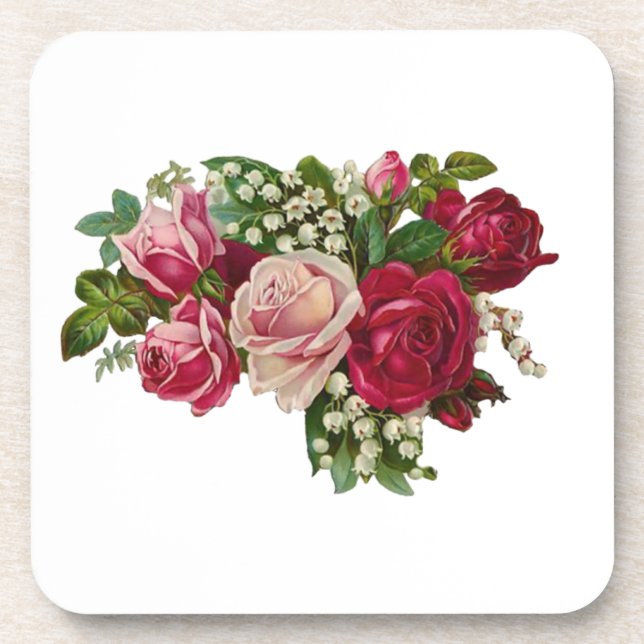 Classic Victorian Roses Lily of the Valley Romance Beverage Coaster (Front)