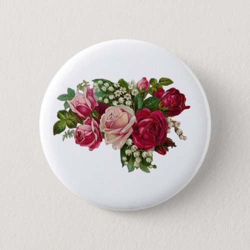 Classic Victorian Roses Lily of the Valley Romance Button