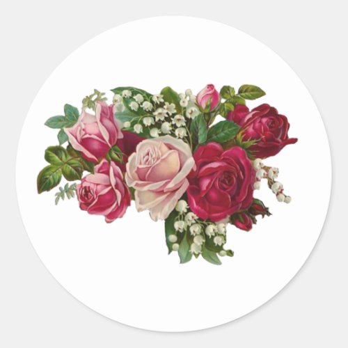 Classic Victorian Roses Lily of the Valley Romance Classic Round Sticker