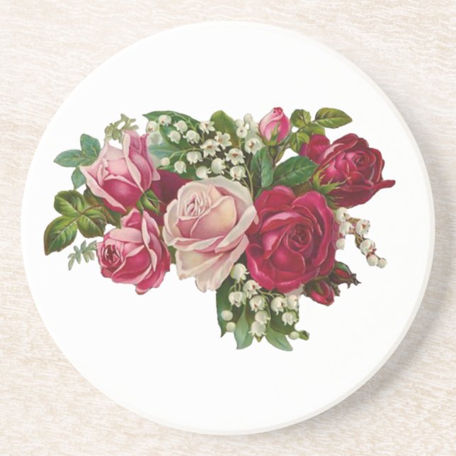 Classic Victorian Roses Lily of the Valley Romance Drink Coaster (Front)
