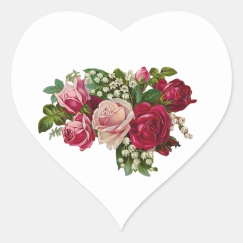 Classic Victorian Roses Lily of the Valley Romance Heart Sticker