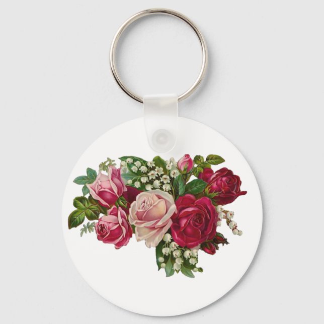 Classic Victorian Roses Lily of the Valley Romance Keychain (Front)