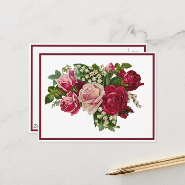 Classic Victorian Roses Lily of the Valley Romance Postcard (Front/Back In Situ)