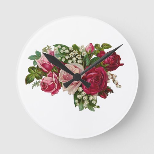 Classic Victorian Roses Lily of the Valley Romance Round Clock