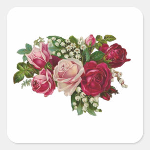 Classic Victorian Roses Lily of the Valley Romance Square Sticker