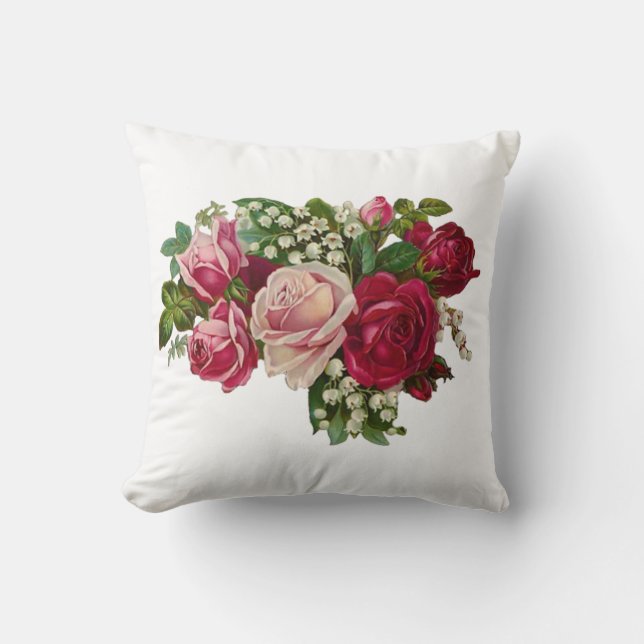 Classic Victorian Roses Lily of the Valley Romance Throw Pillow (Front)