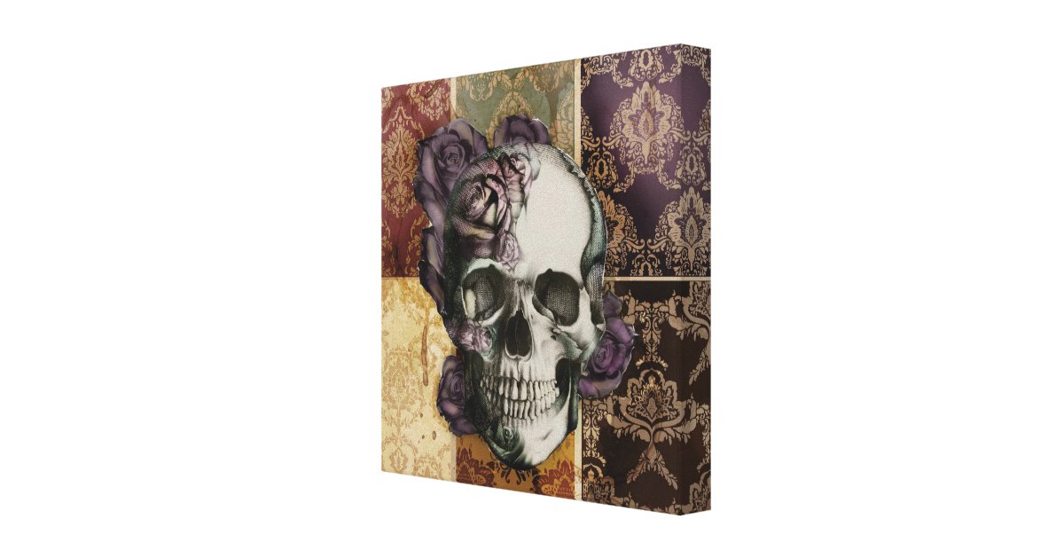 Classic victorian skull and roses canvas art. | Zazzle