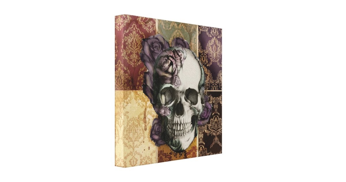 Classic victorian skull and roses canvas art. | Zazzle