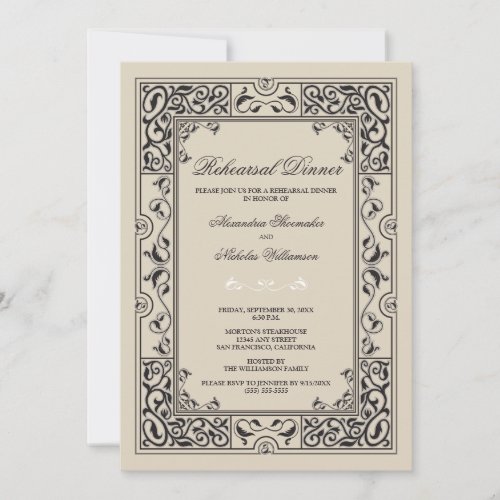 Classic Vignette Rehearsal Dinner Invite (black)