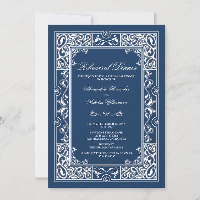 Classic Vignette Rehearsal Dinner Invite (blue) (Front)